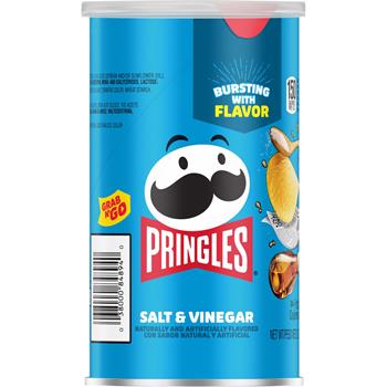 Pringles Potato Crisps Chips, Grab N&#39; Go, Salt and Vinegar, 2.5 oz, 12 Cans/Case