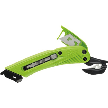 W.B. Mason Co. S5™ Safety Cutter Utility Knife, Right Handed, Green, 12/CS