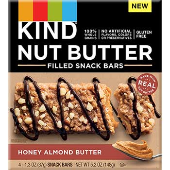 KIND Nut Butter Filled Snack Bars, Honey Almond Butter, 5.2 oz., 4/PK