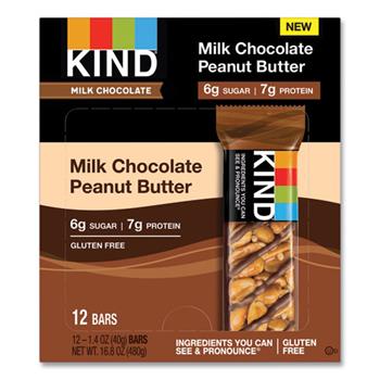 KIND Milk Chocolate Nut Bars, Low Sodium, Gluten-free, Individually Wrapped, 1.4 oz, 12/Box