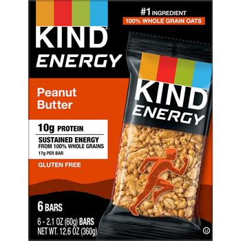 KIND Energy Bar, Peanut Butter, Gluten Free, 2.1 oz, 6/Case