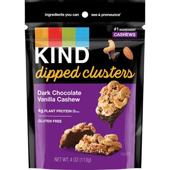 KIND Snack Clusters Dipped, Dark Chocolate Vanilla Cashew, Gluten Free, 4 oz, 8/Case