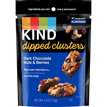 KIND Snack Clusters Dipped, Dark Chocolate Nuts &amp; Berries, Gluten Free, 4 oz, 8/Case