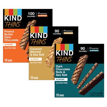 KIND Thins Variety Pack, Assorted Flavors, 0.74 oz, 30 Bars/Pack