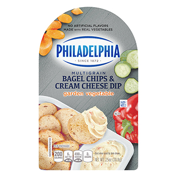 Philadelphia Multigrain Bagel Chips &amp; Garden Vegetable Cream Cheese Dip, 2.5 oz, 5/PK