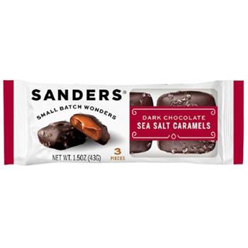 Sanders Dark Chocolate Sea Salt Caramels, 1.5 oz, 3/Pack, 20/Case, 6 Boxes/Case