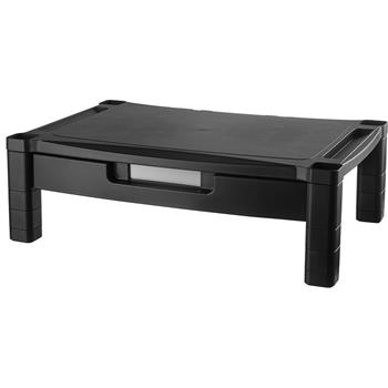Kantek Wide Two-Level Stand with Drawer, Height-Adjustable, 20 x 13 1/4, Black