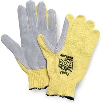 Honeywell Men&#39;s Junk Yard Dog Kevlar Gloves, Leather Palm, Yellow, Pair
