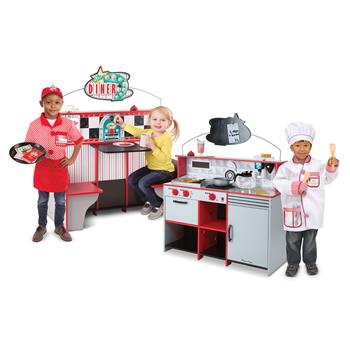 Melissa &amp; Doug Double-Sided Wooden Star Diner Restaurant Play Space