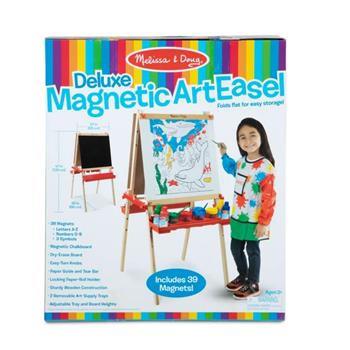 Melissa &amp; Doug Deluxe Magnetic Standing Art Easel With Chalkboard, Dry-Erase Board, and 39 Letter and Number Magnets