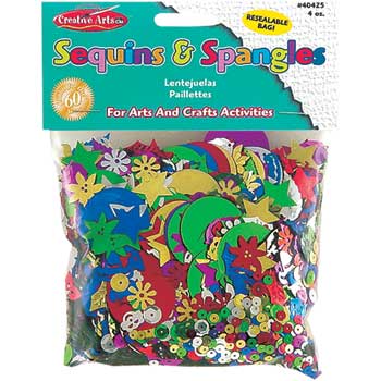 Charles Leonard, Inc. Glittering Sequins and Spangles, Assorted Shapes, 4 oz. Resealable Bag