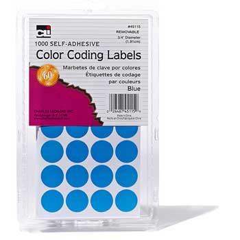 Charles Leonard, Inc. Color Coding Labels, Round, 3/4&quot;, Blue&quot;