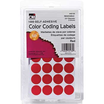Charles Leonard, Inc. Color Coding Labels, Red, 1000/PK