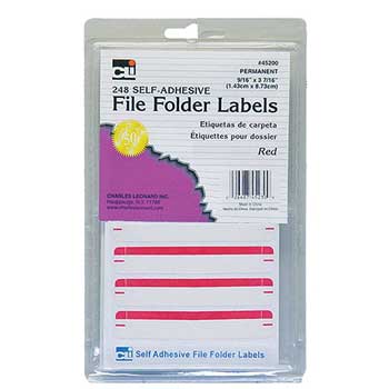 Charles Leonard, Inc. File Folder Labels, 9/16&quot; X 3-7/16&quot;, Red