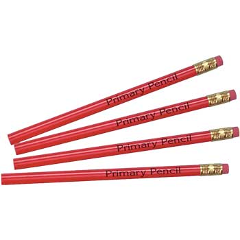 Charles Leonard, Inc. Primary Pencil, #2 Lead, 13/32&quot;Diameter, Red w/Eraser - 12/Bx