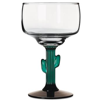 Libbey Cactus Margarita Glasses, 12oz, 6 1/8&quot; Tall, Juniper/Clear, 12/Carton