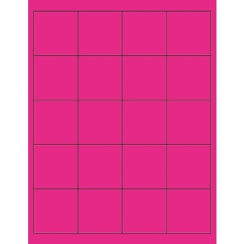 W.B. Mason Co. Rectangle Laser Labels, 2 in x 2 in, Fluorescent Pink, 20/Sheet, 100 Sheets/Case