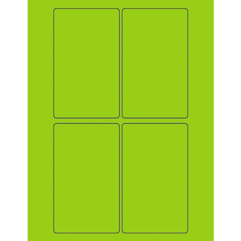 W.B. Mason Co. Rectangle Laser Labels, 3 in x 5 in, Fluorescent Green, 4/Sheet, 100 Sheets/Case