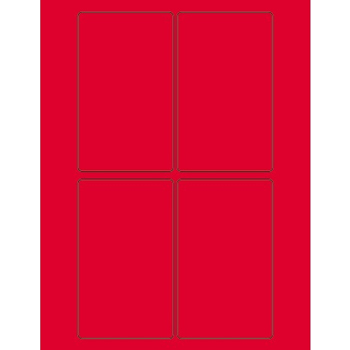 W.B. Mason Co. Rectangle Laser Labels, 3 in x 5 in, Fluorescent Red, 4/Sheet, 100 Sheets/Case