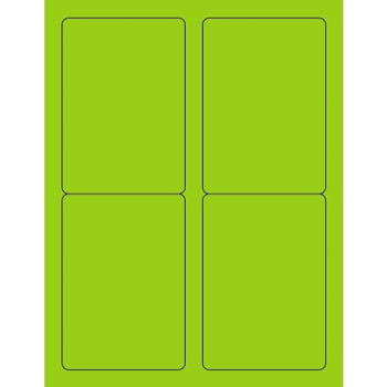 W.B. Mason Co. Rectangle Laser Labels, 3-1/2 in x 5 in, Fluorescent Green, 4/Sheet, 100 Sheets/Case