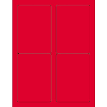 W.B. Mason Co. Rectangle Laser Labels, 3-1/2 in x 5 in, Fluorescent Red, 4/Sheet, 100 Sheets/Case