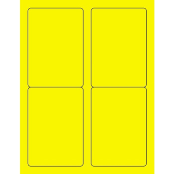W.B. Mason Co. Rectangle Laser Labels, 3-1/2 in x 5 in, Fluorescent Yellow, 4/Sheet, 100 Sheets/Case