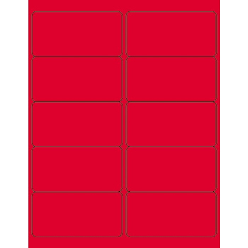 W.B. Mason Co. Rectangle Laser Labels, 4 in x 2 in, Fluorescent Red, 10/Sheet, 100 Sheets/Case