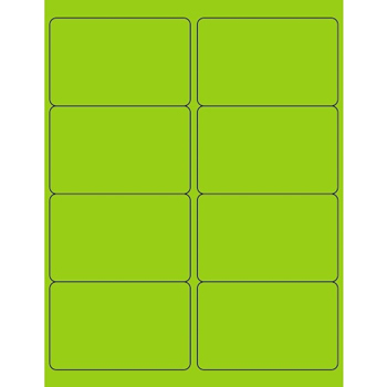 W.B. Mason Co. Rectangle Laser Labels, 4 in x 2-1/2 in, Fluorescent Green, 8/Sheet, 100 Sheets/Case