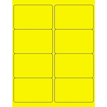 W.B. Mason Co. Rectangle Laser Labels, 4 in x 2-1/2 in, Fluorescent Yellow, 8/Sheet, 100 Sheets/Case