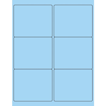 W.B. Mason Co. Rectangle Laser Labels, 4 in x 3-1/3 in, Fluorescent Pastel Blue, 6/Sheet, 100 Sheets/Case