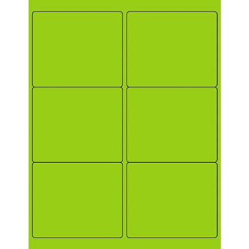 W.B. Mason Co. Rectangle Laser Labels, 4 in x 3-1/3 in, Fluorescent Green, 6/Sheet, 100 Sheets/Case