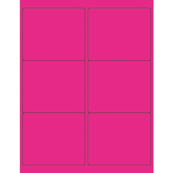 W.B. Mason Co. Rectangle Laser Labels, 4 in x 3-1/3 in, Fluorescent Pink, 6/Sheet, 100 Sheets/Case
