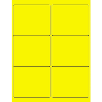 W.B. Mason Co. Rectangle Laser Labels, 4 in x 3-1/3 in, Fluorescent Yellow, 6/Sheet, 100 Sheets/Case