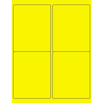 W.B. Mason Co. Rectangle Laser Labels, 4 in x 5 in, Fluorescent Yellow, 4/Sheet, 100 Sheets/Case