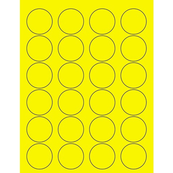 W.B. Mason Co. Circle Laser Labels, 1-5/8 in Diameter, Fluorescent Yellow, 24/Sheet, 100 Sheets/Case