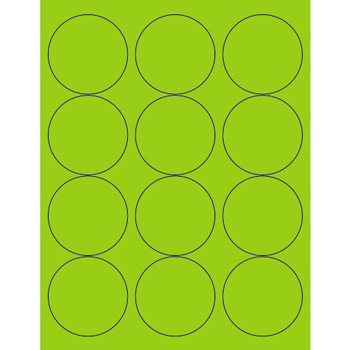 W.B. Mason Co. Circle Laser Labels, 2-1/2 in Diameter, Fluorescent Green, 12/Sheet, 100 Sheets/Case