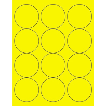 W.B. Mason Co. Circle Laser Labels, 2-1/2 in Diameter, Fluorescent Yellow, 12/Sheet, 100 Sheets/Case