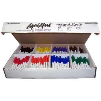 Liqui-Mark Washable Coloring Markers, Fine Tip, Assorted, 200/PK, 6 PK/CT