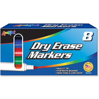 Liqui-Mark Dry-Erase Markers, Low Odor, Bullet Tip, 8/ST