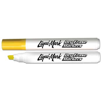 Liqui-Mark&#174; Dry-Erase Marker, Low Odor, Broadline, Chisel Tip, Yellow