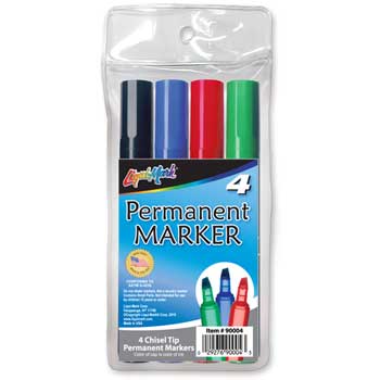 Liqui-Mark Permanent Markers, Chisel Tip, Assorted, 4/PK