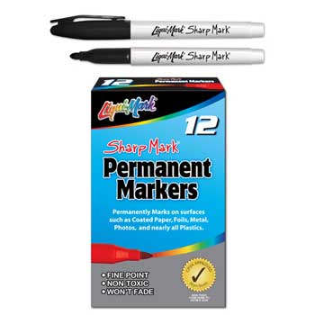 Liqui-Mark Sharpmark Permanent Marker, Fine Point, Black, 36 DZ/CT