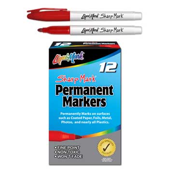 Liqui-Mark Sharp Mark Permanent Markers, Fine Point, Red