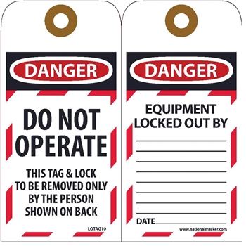 NMC Lockout Tags, Do Not Operate, Unrippable Vinyl, 6&#39;&#39; x 3&#39;&#39;, 25/PK