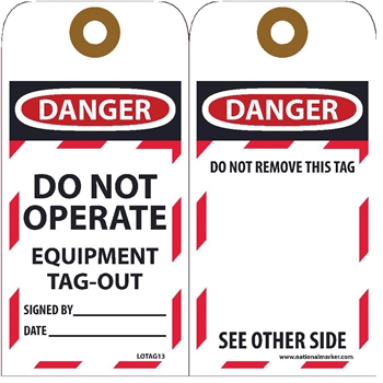 NMC Lockout Tags, Do Not Operate, Unrippable Vinyl, 6&#39;&#39; x 3&#39;&#39;, 10/PK