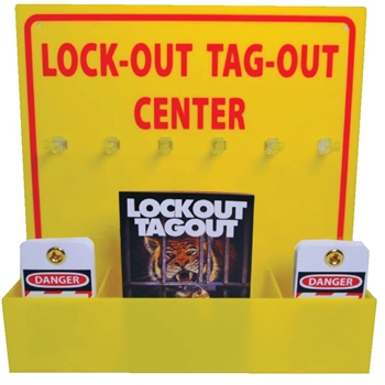 NMC Lock-Out Tag-Out Center Kit with Handbook and 10 Lockout Tags, 16&#39;&#39; X 16&#39;&#39;,  Acrylic, Yellow, Includes Locks And Hasps