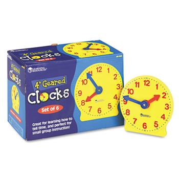 Learning Resources Set of Six Four-Inch Geared Learning Clocks, for Grades Pre-K to 4