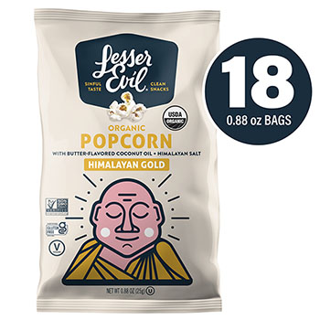 LesserEvil Organic Himalayan Gold Popcorn, 0.88 oz, 18 Count