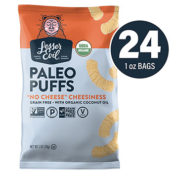 LesserEvil No Cheese Cheesiness Paleo Puffs, 1 oz, 24 Count