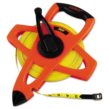 Lufkin Engineer Hi-Viz Fiberglass Measuring Tape, 1/2&quot;x200ft, Yellow Blade, Orange Case